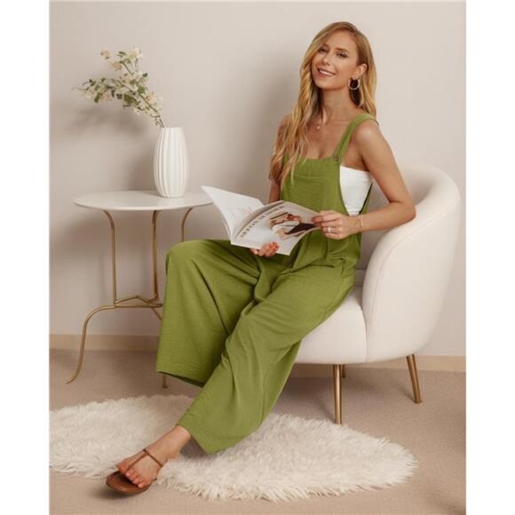 Women's Jumpsuits Boho Wide Leg Overalls Olive Green